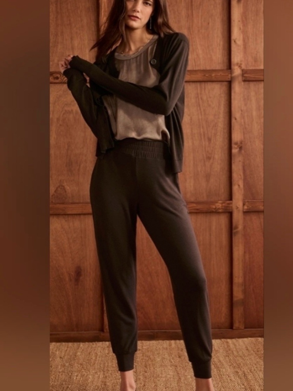 CAbi Relaxed Knit Jogger Pants with Elastic Waist in chocolate